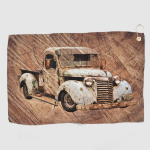 Vintage Truck Rustic Wood Golf Towel
