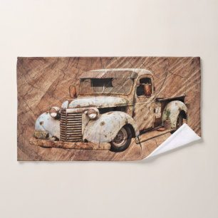 Vintage Truck Rustic Wood Hand Towel