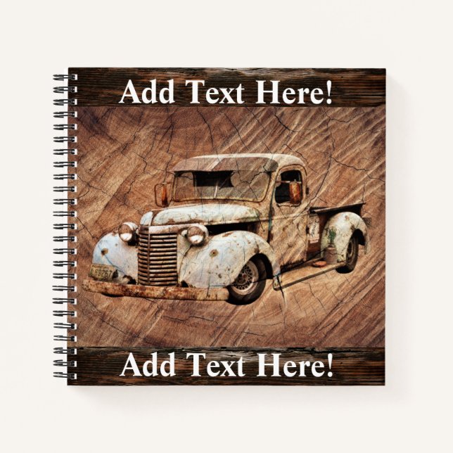 Vintage Truck Rustic Wood Notebook (Front)