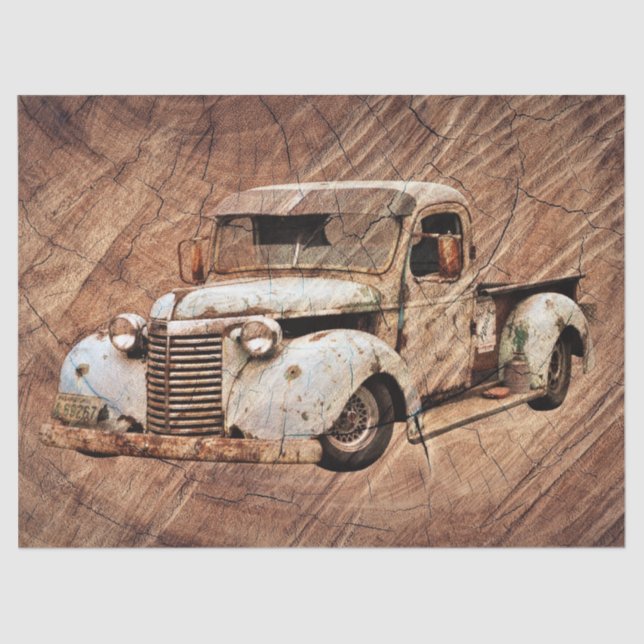 Vintage Truck Rustic Wood Tissue Paper (Front)
