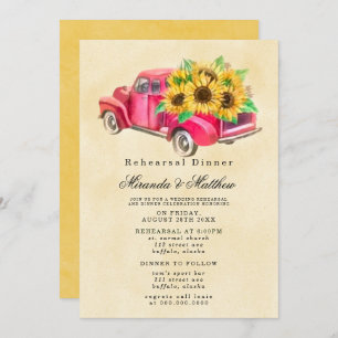 Vintage Truck Sunflowers Rehearsal Dinner Invitation