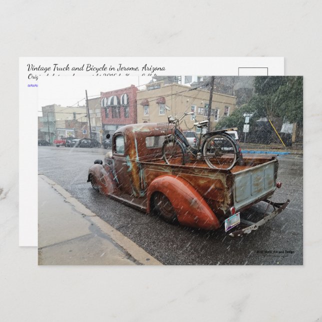 Vintage Truck w/ Bicycle / Jerome Arizona Postcard (Front/Back)