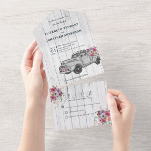 Vintage Truck Wedding All In One Invitation