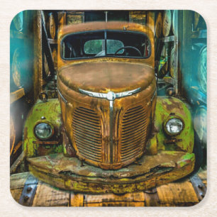 Vintage Truck Whiskey Barrels Square Paper Coaster