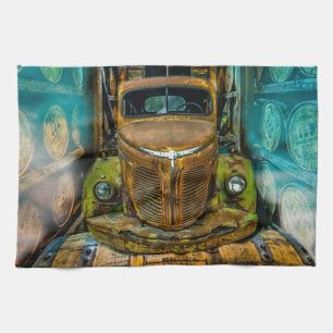 Vintage Truck Whiskey Barrels Tea Towel
