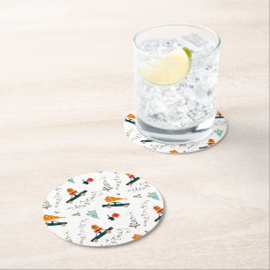 Vintage Truck Winter Green Pine Trees Christmas Round Paper Coaster