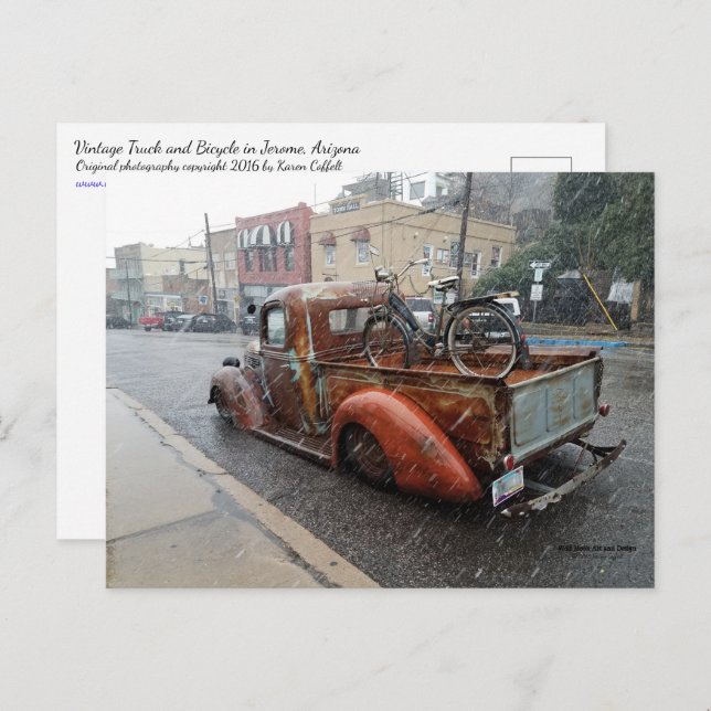 Vintage Truck with Bicycle / Jerome, Arizona Postcard (Front/Back)