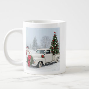 Vintage Truck with Christmas Tree and Snowman Large Coffee Mug