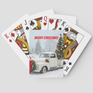 Vintage Truck with Christmas Tree and Snowman Playing Cards