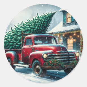 Vintage Truck with Christmas Tree Classic Round Sticker