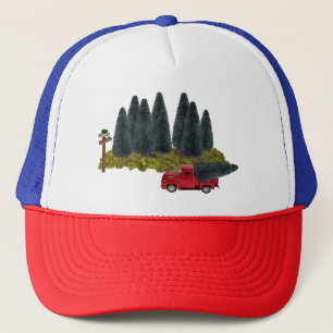 Vintage Truck with Christmas Tree Trucker Hat