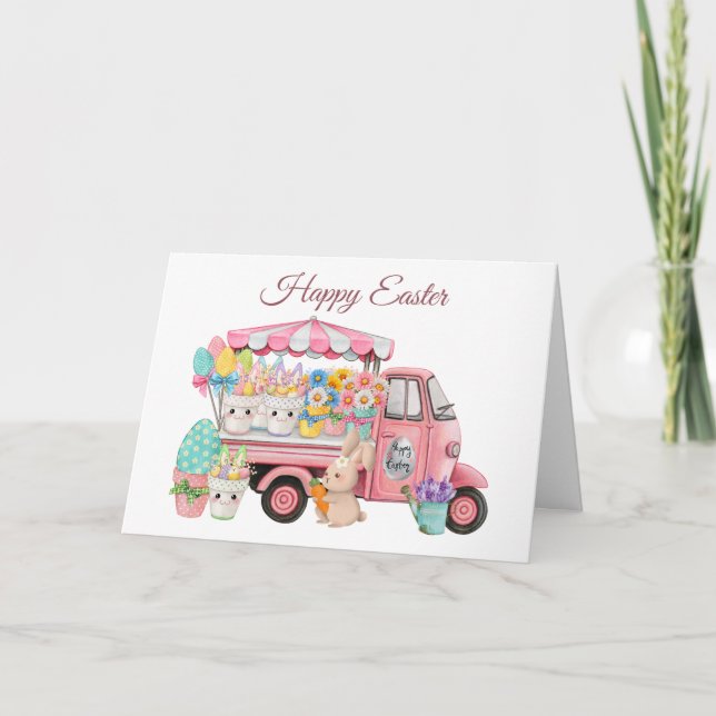 Vintage Truck with Easter Flowers and Eggs  Card (Front)