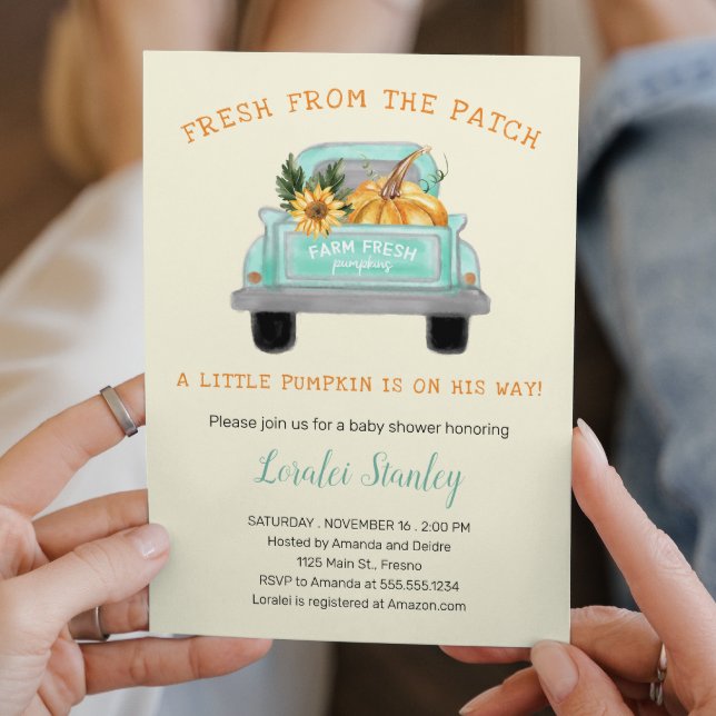 Vintage Truck With Pumpkin Fall Baby Shower Invitation (Creator Uploaded)