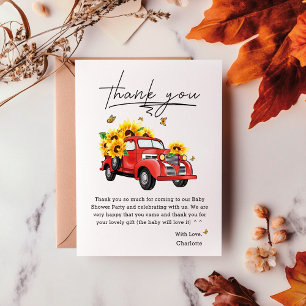 Vintage Truck With Sunflowers Baby Shower  Thank You Card