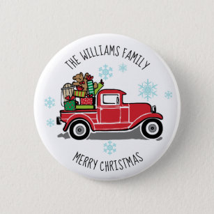 Vintage Truck with Toys Merry Christmas Add Name 6 Cm Round Badge