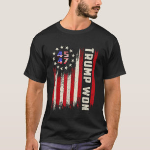 Vintage Trump Won 45 47 President Trump USA Flag T-Shirt