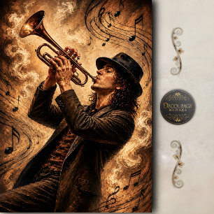 Vintage Trumpet Jazz Art Decoupage Tissue Paper