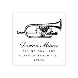 Vintage Trumpet Music Band Chorus Return Address   Rubber Stamp