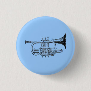 Vintage Trumpet Wood Engraving 3 Cm Round Badge
