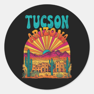 Vintage Tucson Arizona Desert Sunset Skyline Citys Classic Round Sticker