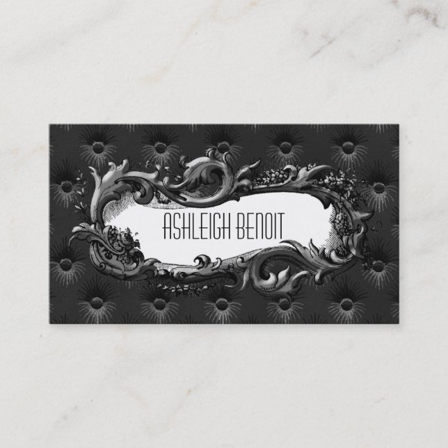 Vintage Tufted Frame Black Business Card (Front)