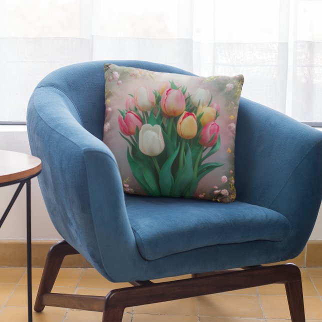 Vintage Tulip Bouquet Throw Pillow (Creator Uploaded)