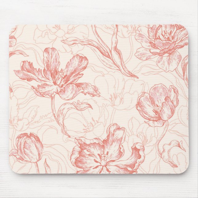 Vintage Tulip Floral Pattern Mouse Pad (Front)