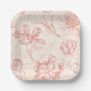 Vintage Tulip Floral Pattern Paper Plate