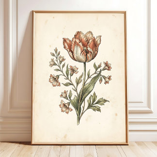 Vintage Tulip Parrot Botanical Gallery Art Poster