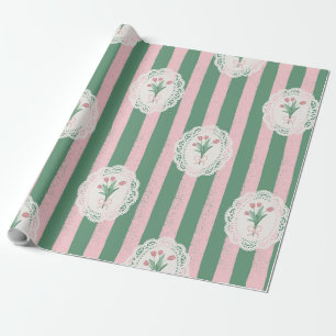 Vintage Tulip & Pastel Pink Bow Coquette Wrapping Paper