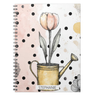 Vintage Tulip Watercolor Polka Dot Art Notebook