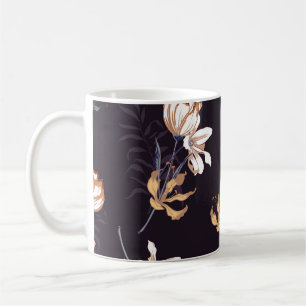 Vintage tulips, dark purple background coffee mug
