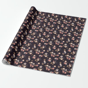 Vintage tulips, dark purple background wrapping paper