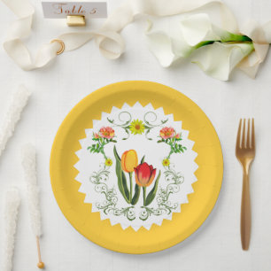 Vintage Tulips  Paper Plate