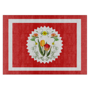 Vintage Tulips Red  Cutting Board