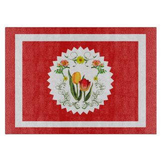 Vintage Tulips Red  Cutting Board