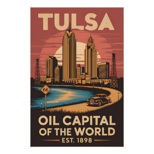 Vintage Tulsa Oklahoma Oil Capital of the World Poster