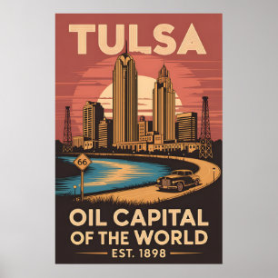 Vintage Tulsa Oklahoma Oil Capital of the World Poster