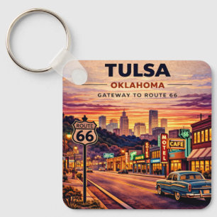 Vintage Tulsa Oklahoma Route 66 Travel Scene Key Ring
