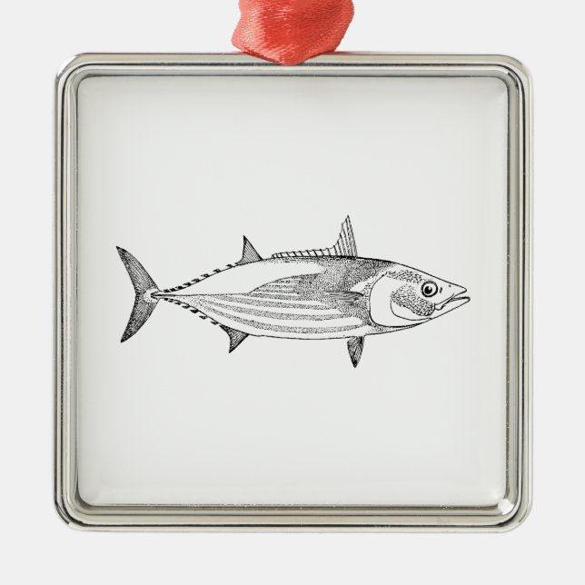 Vintage Tuna Fish Line Art Metal Ornament (Front)