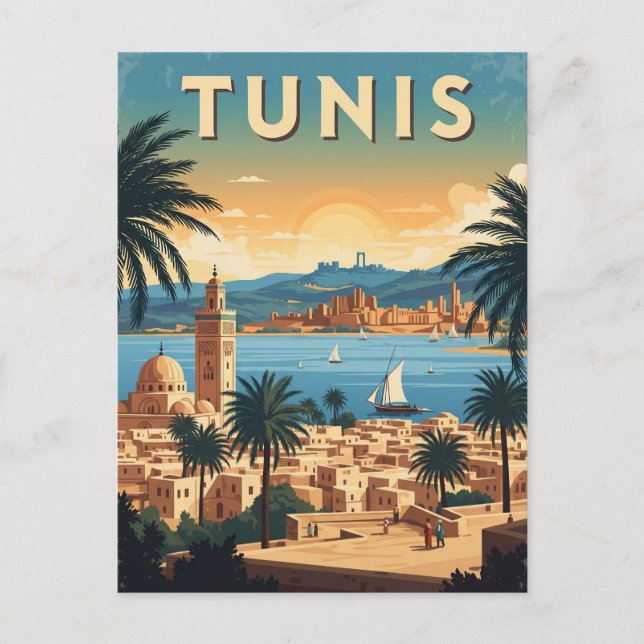 Vintage Tunis Tunisia Travel Postcard (Front)