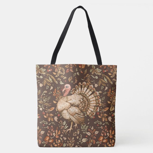 Vintage, Turkey and Thanksgiving pattern Tote Bag (Front)