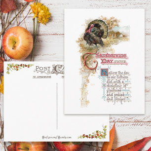 Vintage Turkey and Thanksgiving Verse Holiday Postcard