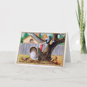 Vintage Turkey Attack Thanksgiving Card