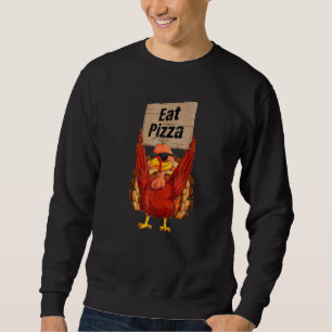 Vintage Turkey Eat Pizza Adult Vegan Kids  Thanksg Sweatshirt