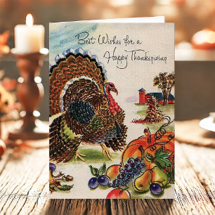 Vintage Turkey Happy Thanksgiving Holiday Card