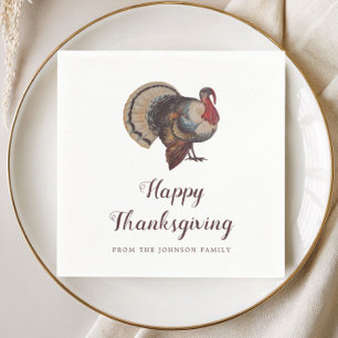 Vintage Turkey Happy Thanksgiving Napkin