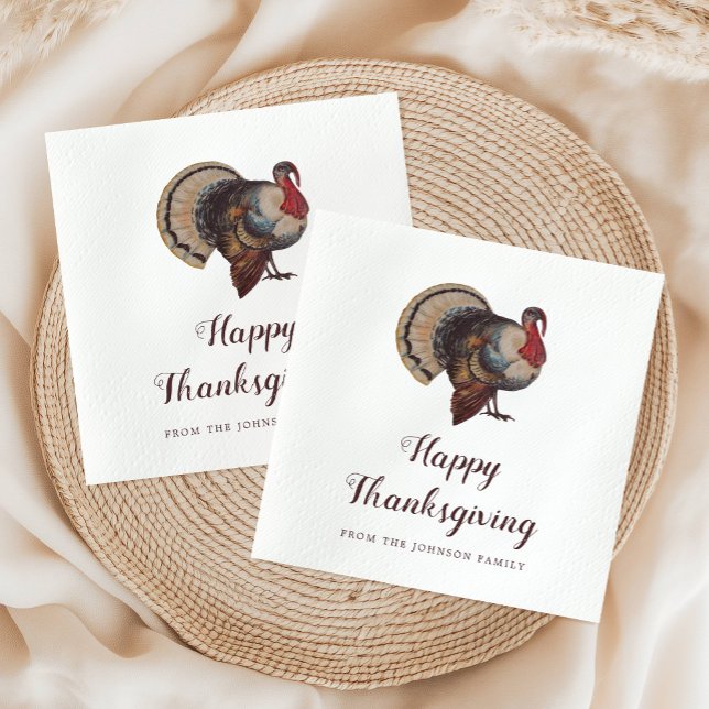 Vintage Turkey Happy Thanksgiving Napkin (Vintage Turkey Happy Thanksgiving Napkins)