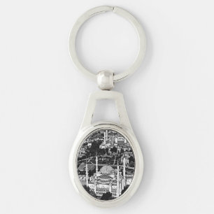 Vintage Turkey Istanbul blue mosque overview 1970 Key Ring