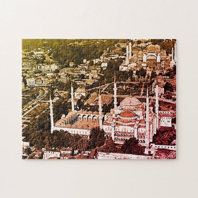 Vintage Turkey Istanbul blue mosque overview Jigsaw Puzzle (Horizontal)